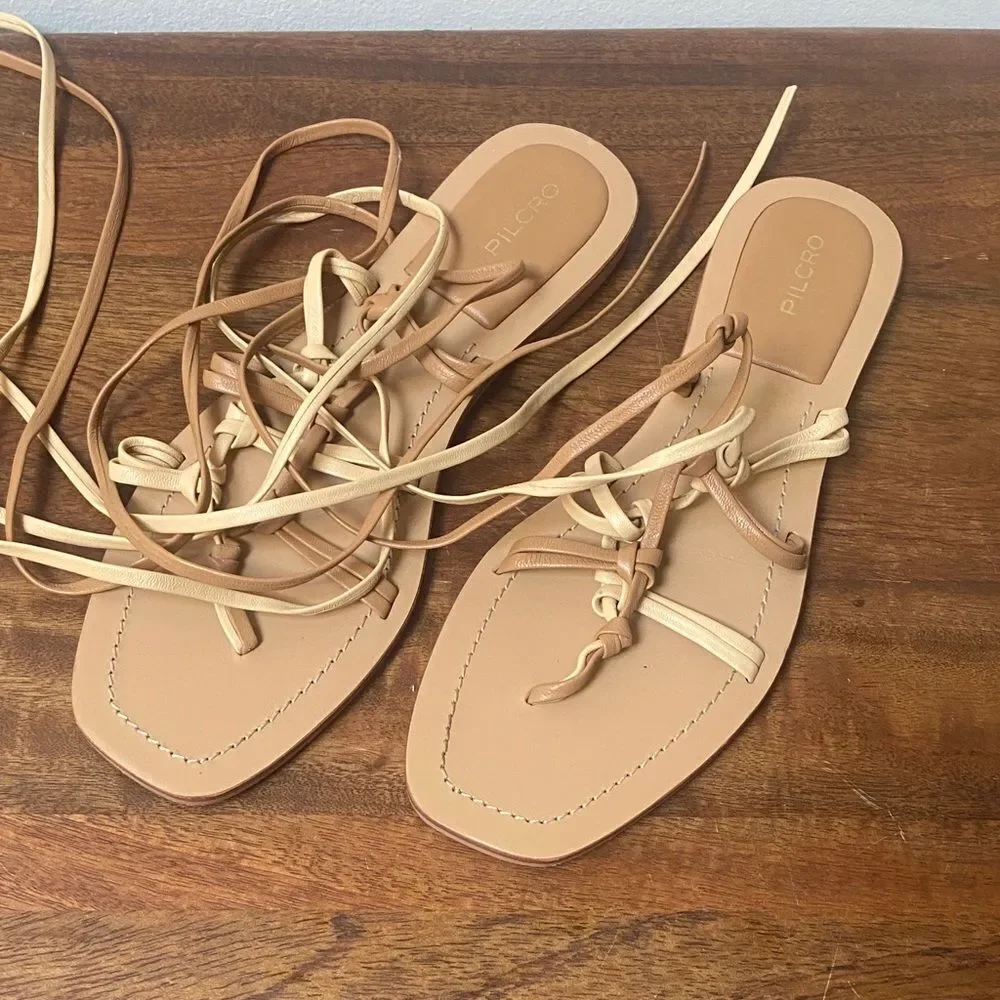 Pilcro Women's Beige and Cream Lace-Up Sandals
